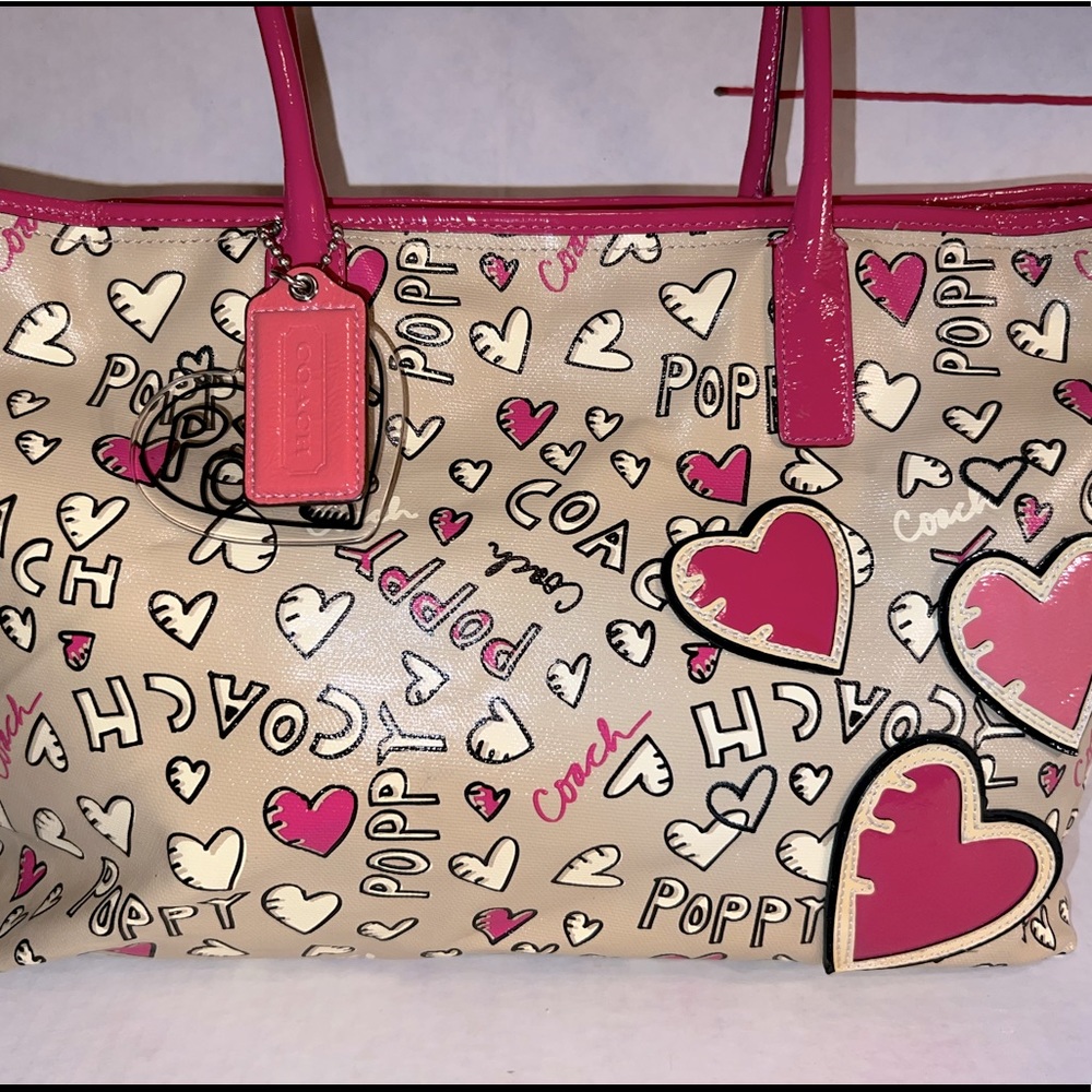 Coach Poppy Graffiti Heart coated canvas tote.